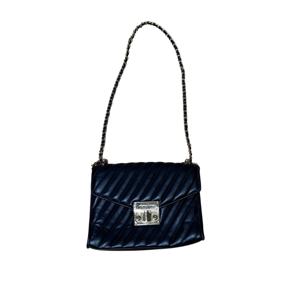 Michael Kors Rose Small Quilted Black Leather Shoulder Bag Gold Chain Crossbody